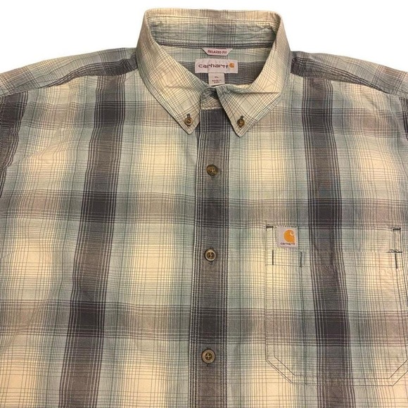 Carhartt Gray, Bluish Gray, and White Plaid Button Down Shirt size XL - Picture 3 of 8